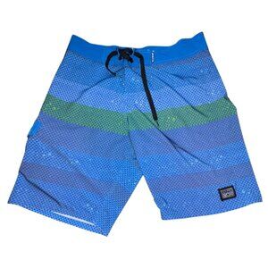 Maui and Sons Black Shark Board Shorts-Swimming Surfing Blue Trunks-34-GUC